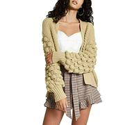 TrendyFashion Damen-Strickjacke, grob, gestrickt, übergroß, mit Bommelärmeln, offene Strickjacke, stone, 38