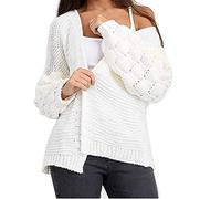 TrendyFashion Damen-Strickjacke, lange Ärmel, grob gestrickt, vorne offen, cremefarben, 34-36