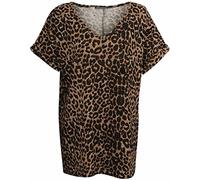 TrendyFashion Damen-T-Shirt mit kurzen Ärmeln, Übergröße, einfarbig, V-Ausschnitt, Größe 36-52, braun, 50-52