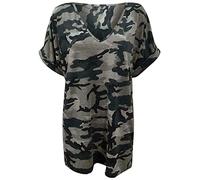 TrendyFashion Damen-T-Shirt mit kurzen Ärmeln, Übergröße, einfarbig, V-Ausschnitt, Größe 36-52, grau/camouflage, 50-52