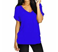 TrendyFashion Damen-T-Shirt, Übergröße, kurzärmelig, Baggy, einfarbig, V-Ausschnitt, Größe 36-54, königsblau, 38-40
