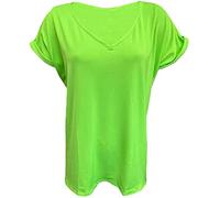 TrendyFashion Damen-T-Shirt mit kurzen Ärmeln, Übergröße, einfarbig, V-Ausschnitt, Größe 36-52, neon green, 42-44