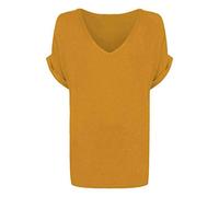 TrendyFashion Damen-T-Shirt, Übergröße, kurze Ärmel, V-Ausschnitt, Größe 34-54 Gr. 50-52, senffarben