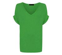 TrendyFashion Damen-T-Shirt, Übergröße, kurze Ärmel zum Umschlagen, einfarbig, V-Ausschnitt, Größe 36-54, jadegrün, 50-52