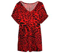TrendyFashion Damen-Tunika, kurzärmelig, bedruckt, V-Ausschnitt, Baggy, Gr. 34-54, rotes leopardenmuster, 38-40