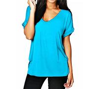 TrendyFashion Damen-Tunika, kurzärmelig, bedruckt, V-Ausschnitt, Baggy, Gr. 34-54, türkis, 50-52