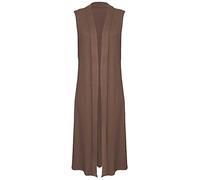 TrendyFashion Damen Wasserfall Ärmellose Lange Maxi Cardigan Damen Boyfriend Kragen Lange Cardigan Weste, mokka, 42-44