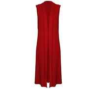 TrendyFashion Damen Wasserfall Ärmellose Lange Maxi Cardigan Damen Boyfriend Kragen Lange Cardigan Weste, rot, 46-48