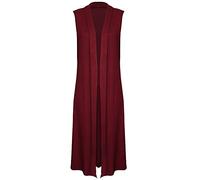 TrendyFashion Damen Wasserfall Ärmellose Lange Maxi Cardigan Damen Boyfriend Kragen Lange Cardigan Weste, wein, 46-48