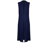 TrendyFashion Damen Wasserfall ärmellose lange Maxi-Strickjacke Damen Boyfriend Kragen Lange Strickjacke Weste, navy, 46-48