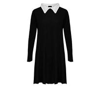 TrendyFashion Damenkleid mit langen Ärmeln, einfarbig, Swing-Kleid, Kragen, Partykleidung, ausgestelltes Swing-Kleid, Schwarz , 42/44