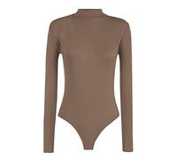 TrendyFashion Einfarbiger Damen-Body mit Rollkragen, lange Ärmel, mit Verschluss, Poloshirt mit Rollkragen, mokka, 12-14