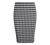 TrendyFashion Elastischer Midirock für Damen, figurbetont, gerade, Stretch, Bleistiftrock, Bürorock, Dogtooth, 38-40