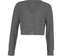 TrendyFashion Kurzer Damen-Cardigan mit Zopfmuster, 3 Knöpfe, offener Cardigan, bauchfreies Oberteil, anthrazit, 34-36