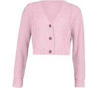 TrendyFashion Kurzer Damen-Cardigan mit Zopfmuster, 3 Knöpfe, offener Cardigan, bauchfreies Oberteil, babyrosa, 34-36