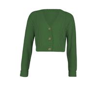 TrendyFashion Kurzer Damen-Cardigan mit Zopfmuster, 3 Knöpfe, offener Cardigan, bauchfreies Oberteil, flaschengrün, 38-40