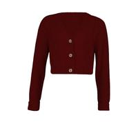 TrendyFashion Kurzer Damen-Cardigan mit Zopfmuster, 3 Knöpfe, offener Cardigan, bauchfreies Oberteil, wein, 34-36