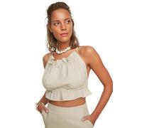 Trendyol Beige Rüschen Detaillierte Leinen Look Bluse, 38