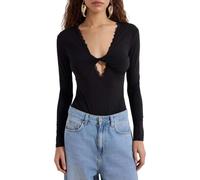 TRENDYOL Black Deep V-Neck Lace Paneled Knitted Party Body Tprss26Bd00017