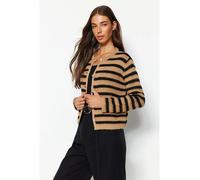 Trendyol Collection Weicher, Strukturierter, Kamelfarbener, Gestreifter Strick-cardigan - Jacken-look für Damen - M