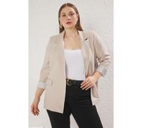 Trendyol Curve Damen Beige Einfarbig Lang Relaxed Fit Große Größen Blazer