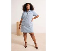 Trendyol Curve Damen Blau Einfarbig Kurz / Mini Kurz Casual Hemdblusenkleid Große Größen Kleid EU 44 / UK 16