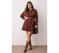 Trendyol Curve Damen Braun Einfarbig Kurz / Mini Lang Casual Hemdblusenkleid Große Größen Kleid EU 46 / UK 18