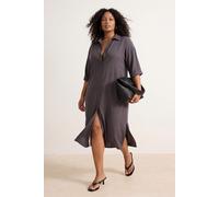Trendyol Curve Damen Braun Einfarbig Midi Ärmellos Casual Hemdblusenkleid Große Größen Kleid EU 44 / UK 16