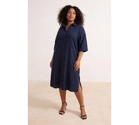 Trendyol Curve Damen Dunkelblau Einfarbig Midi Ärmellos Casual Hemdblusenkleid Große Größen Kleid