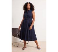 Trendyol Curve Damen Dunkelblau Einfarbig Midi Ärmellos Hemdblusenkleid Große Größen Kleid