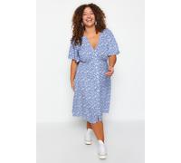 Trendyol Curve Damen Dunkelblau Geblümt Midi Kurz Casual Hemdblusenkleid Große Größen Kleid