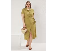 Trendyol Curve Damen Khaki Einfarbig Midi Lang Casual Hemdblusenkleid Große Größen Kleid EU 48 / UK 20