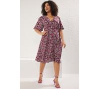 Trendyol Curve Damen Mehrfarbig Geblümt Midi Kurz Casual Hemdblusenkleid Große Größen Kleid EU 44 / UK 16