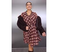 Trendyol Curve Damen Mehrfarbig Kariert Kurz / Mini Lang Casual Hemdblusenkleid Große Größen Kleid