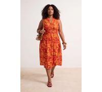 Trendyol Curve Damen Orange Geblümt Midi Kurz Hemdblusenkleid Große Größen Kleid