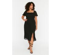 Trendyol Curve Damen Schwarz Einfarbig Midi Kurz Casual A-Linie Große Größen Kleid