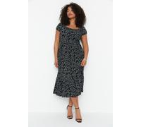 Trendyol Curve Damen Schwarz Geblümt Maxi Kurz Elegant/Abend A-Linie Große Größen Kleid XL