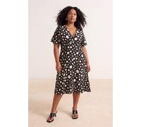 Trendyol Curve Damen Schwarz Geblümt Midi Kurz Casual Hemdblusenkleid Große Größen Kleid