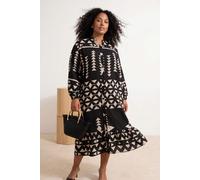 Trendyol Curve Damen Schwarz Geometrisches Muster Maxi Lang Casual Hemdblusenkleid Große Größen Kleid EU 46 / UK 18