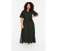 Trendyol Curve Damen Schwarz Gepunktet Maxi Kurz Casual A-Linie Große Größen Kleid