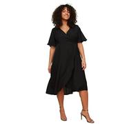 Trendyol Curve Damen Trendyol Woman Plus Size Midi Wrapover Double Breasted Woven Plus Size Dress, Schwarz, 44 Große Größen EU