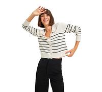 TRENDYOL Damen Beige Polokragen Gestreifte Strickwaren-strickjacke Cardigan Sweater, Beige, L EU