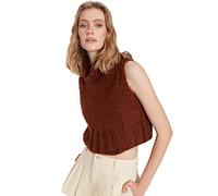 TRENDYOL Damen Bicycle Collar Knitwear Sweater Sweater Sweater Rundhalsausschnitt Ärmellos Puder Strickweste, Brown, M
