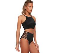 TRENDYOL Damen Biomierte Hohe Taille Sechs Bikini Bottoms, Schwarz, 40 EU