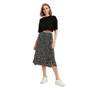 Trendyol Damen Black Printed High Taille Midi Dehnig gestrickter Rock mit Details sammeln und twoss21et0029, schwarz s