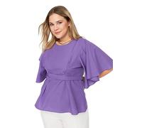 Trendyol Damen Bluse, Normale Passform, Rundhalsausschnitt, gewebt, Übergröße Hemd, violett, 70/Mehr