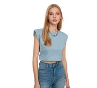 TRENDYOL Damen Casal Crop Gestricktes T-shirt T Shirt, Blau, L EU