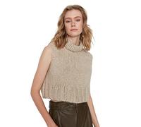 TRENDYOL Damen Crew Neck Plain Fitted Vest Sweater, Greige, M EU