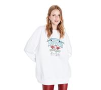 TRENDYOL Damen Crew Neck With Slogan Regular Sweatshirt, Weiß, XS EU