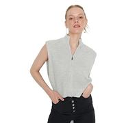 TRENDYOL Damen Crop Knitwear Cardigan Sweater Stehkragen Ärmellos Grau Strickweste, Grau, S